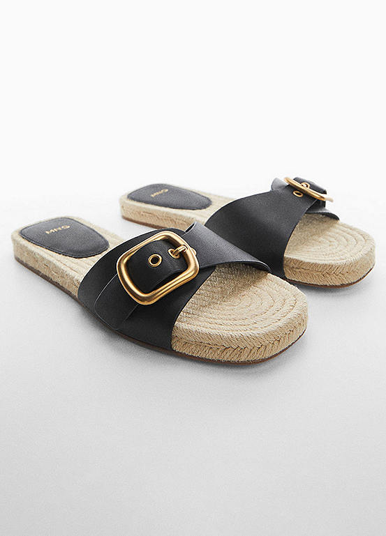 Mango Nani Black Esparto Leather Buckle Sandals Freemans