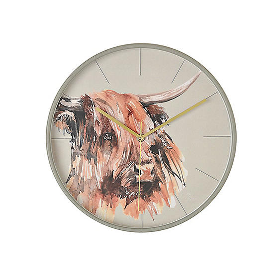 Meg Hawkins Round Wall Clock 30 cm Highland Cow