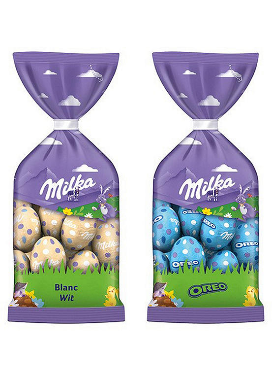 Milka 2 Pack Solid White Chocolate & Oreo Foiled Mini Easter Eggs ...
