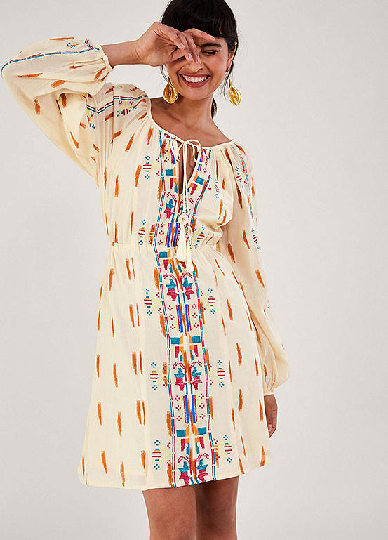 Monsoon Aztec Print & Embroidered Short Dress Freemans
