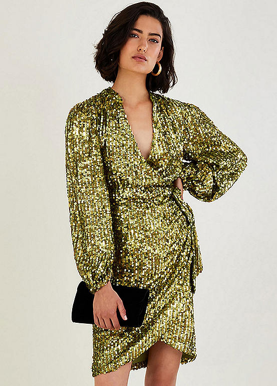 Monsoon Jessica Sequin Wrap Dress in Recycled Polyester | Freemans