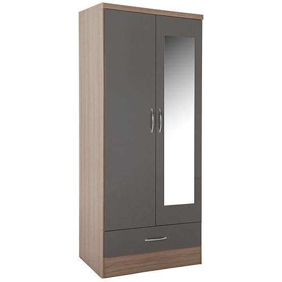 Nevada Gloss 2 Door 1 Drawer Mirror Wardrobe Freemans