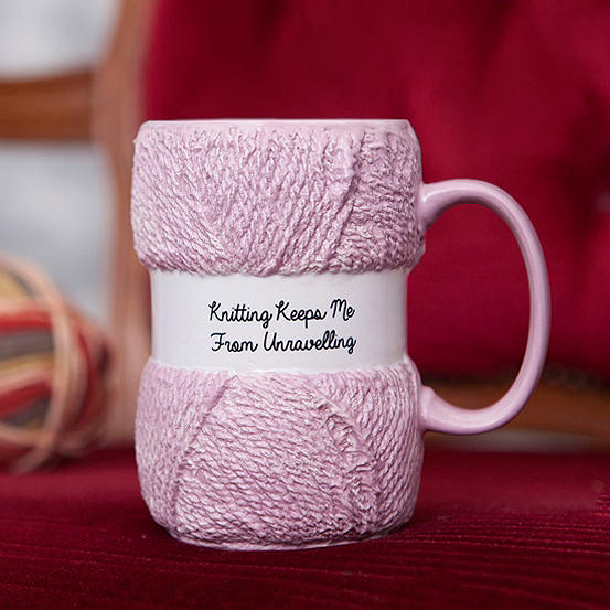 Novelty ’Knitting Keeps Me From Unravelling’ Pink Knitting Mug by Boxer