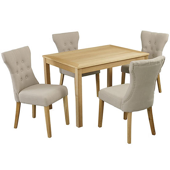 Oakridge Oak Stain Ash Veneered Dining Table 4 Naples Fabric Chairs Freemans Oakridge Oak Stain Ash Veneered Dining, Round Table & Chair Sets