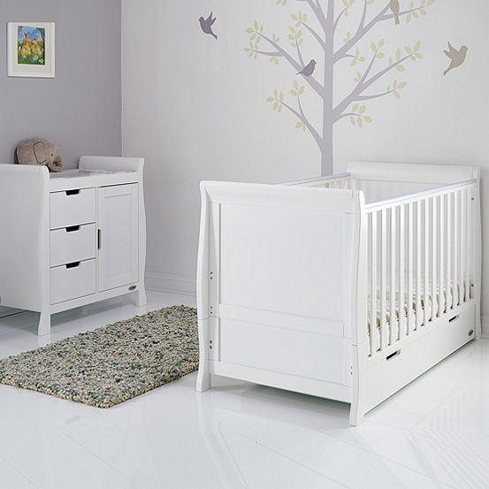 Obaby Stamford Sleigh Cot Bed With Drawer Changing Unit Room Set