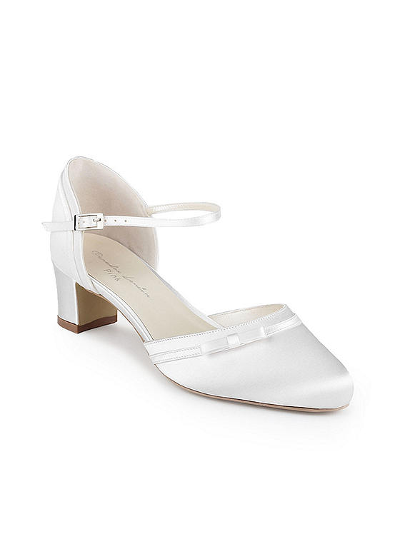 Paradox London ’Annalina’ Ivory Satin Wide Fit Block Heel Court Shoes ...