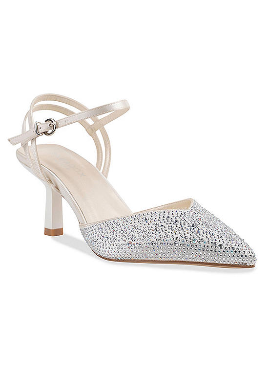 Paradox London ’Suki’ Ivory Satin Mid Heel Ankle Strap Court Shoes ...