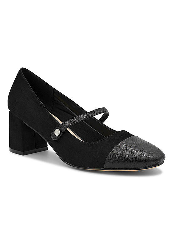 Paradox London Black Microsuede Mid Block Heel Mary Jane Shoes Freemans