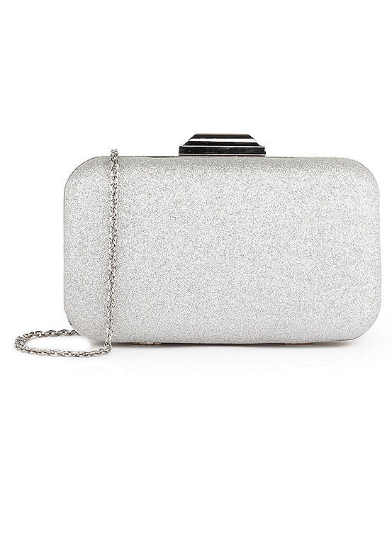 Paradox London Devlyn Silver Glitter Box Clutch Bag Freemans