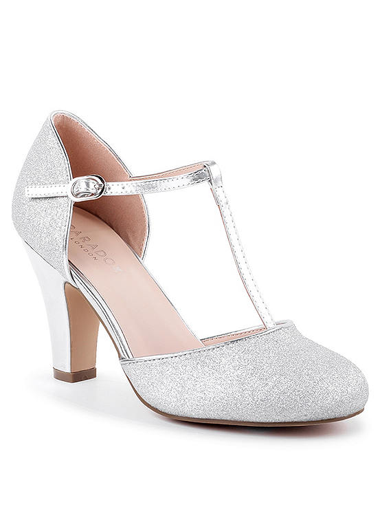 Paradox London Silver Glitter ’Flamenco’ High Heel T-Bar Shoes | Freemans