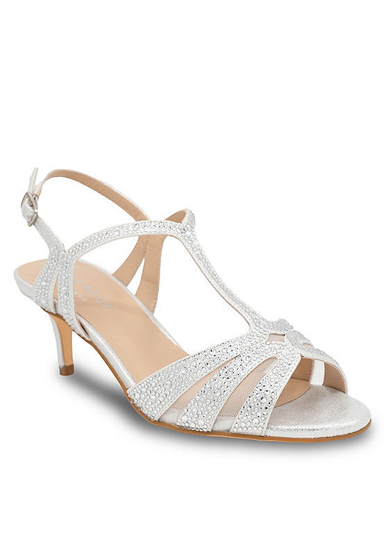 Paradox London Silver Shimmer Kitten Heel T-Bar Sandals | Freemans