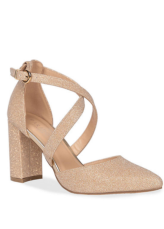 Paradox London ’Reagan’ Champagne Glitter High Heel Court Shoes Freemans