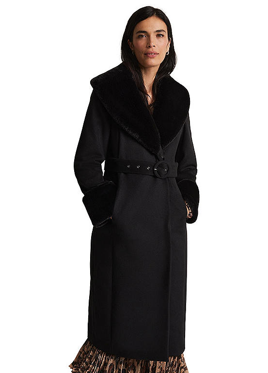 Phase Eight Zylah Faux Fur Collar Wool Long Coat | Freemans
