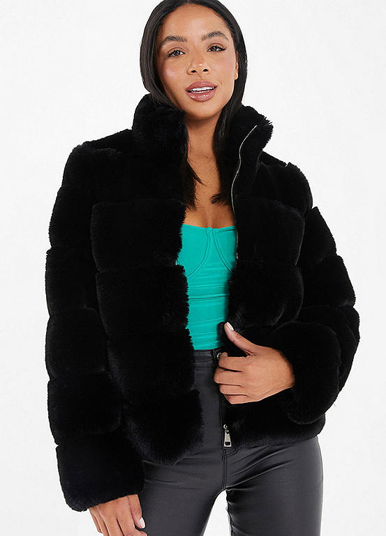 Quiz Black Faux Fur Short Jacket Freemans