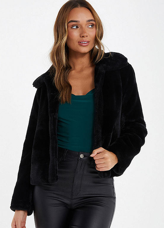 Quiz Black Faux Fur Short Jacket Freemans