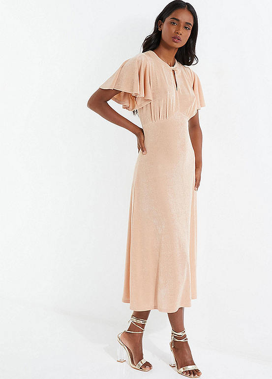 Quiz Champagne Light Knit Midi Dress with Keyhole Neckline | Freemans