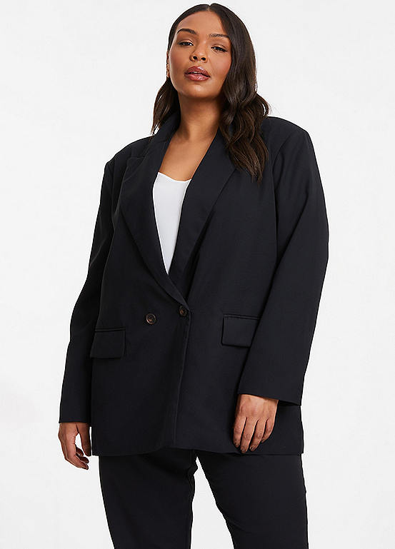 Quiz Curve Black Oversized Tailored Blazer | Freemans