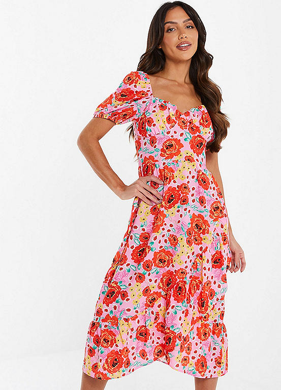 Quiz Pinkred Floral Print Maxi Dress Freemans 9737