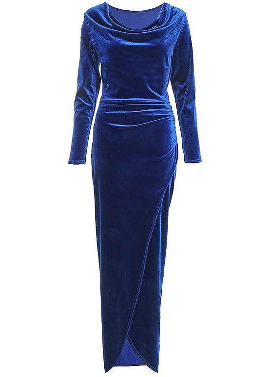Quiz Royal Blue Velvet Cowl Long Sleeve Maxi Dress Freemans