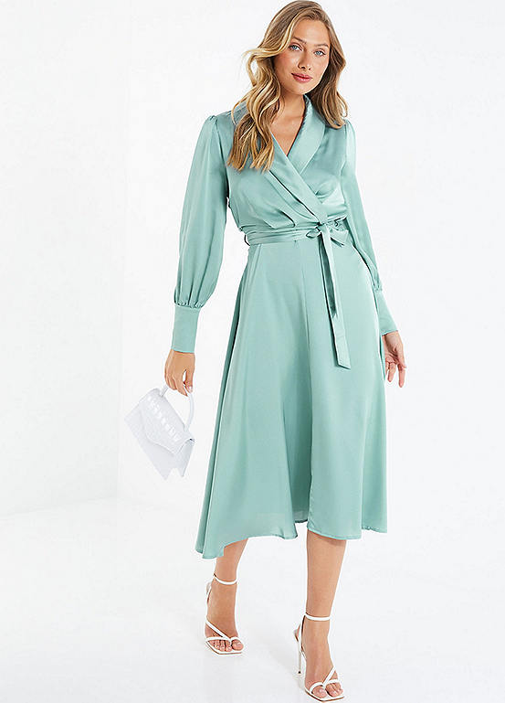 Quiz Satin Wrap Tie Belt Midi Dress | Freemans