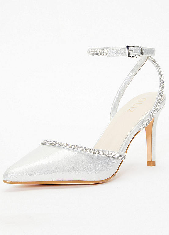 Quiz Silver PU Trim Court Heels | Freemans