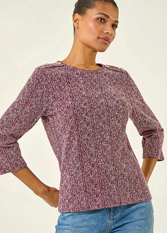 Roman Textured Button Shoulder Top | Freemans