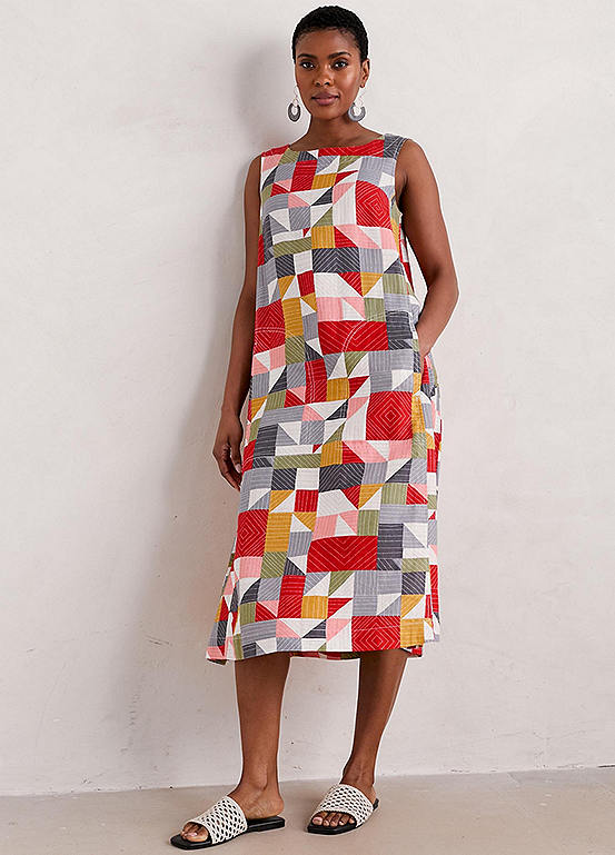 Seasalt Cornwall Multi Cresting Waves Sleeveless Linen Dress | Freemans