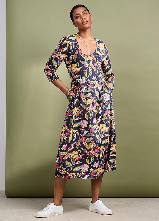 Seasalt Cornwall Multi Helena V-Neck Jersey Midi Dress | Freemans