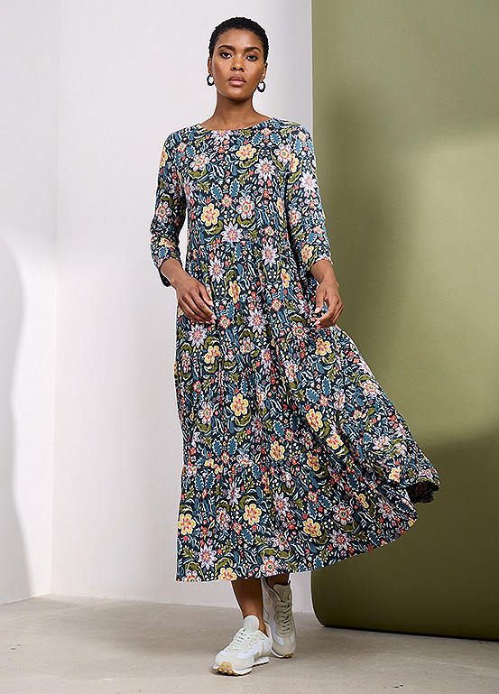Seasalt Cornwall Multi Line Strokes Tiered Jersey Dress | Freemans