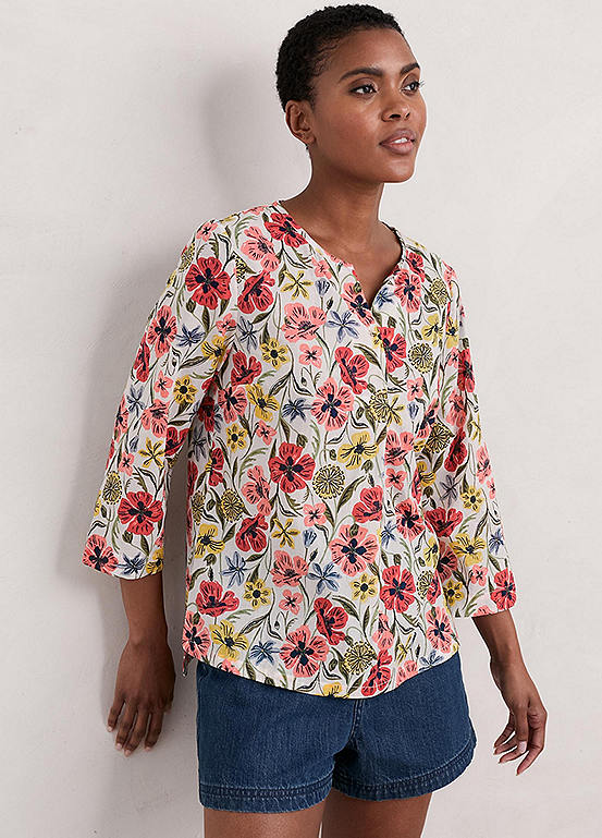 Seasalt Cornwall Multi Watercolour Sketch Three-Quarter Sleeve Top ...