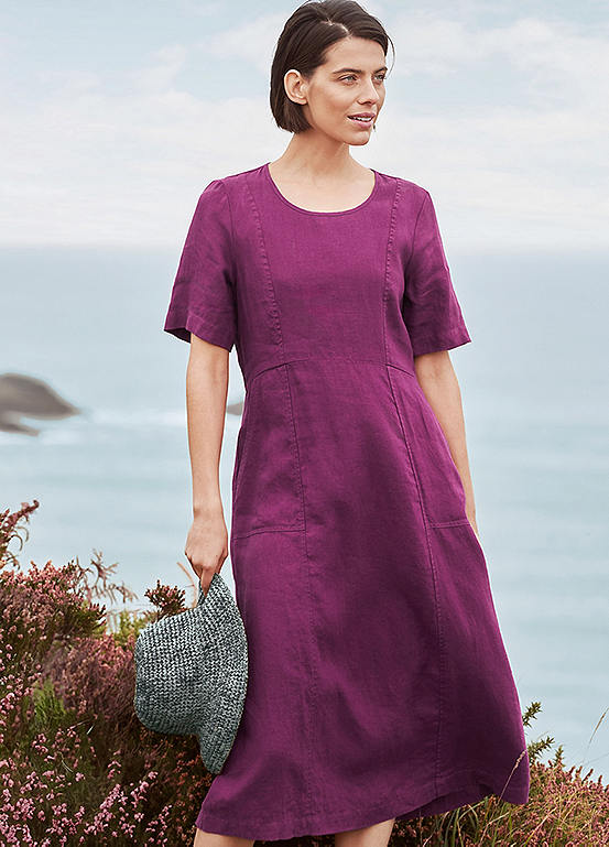 Seasalt Cornwall Purple Grass Wave Linen Midi Dress | Freemans