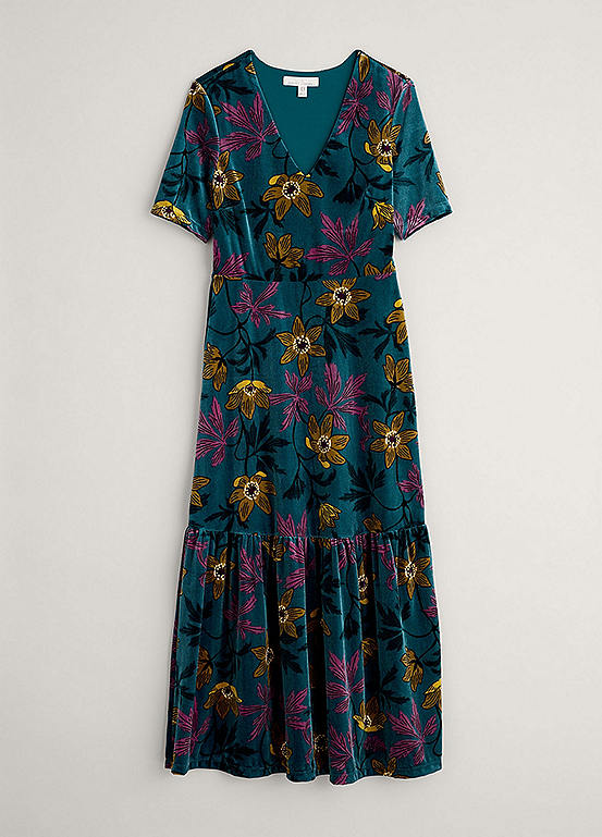 Seasalt Cornwall Teal Penrose Printed Velvet Maxi Dress Freemans
