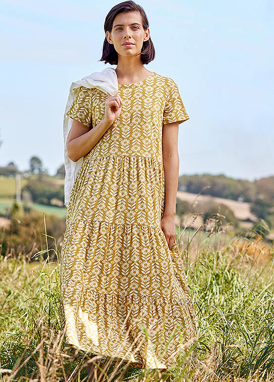 Seasalt Cornwall Yellow Line Strokes Short Sleeve Dress | Freemans