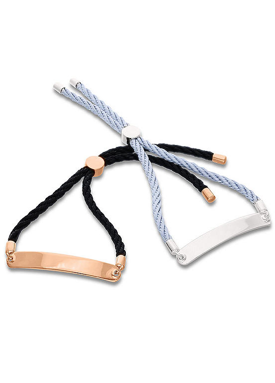 Set of 2 Sterling Silver Corded Friendship Bracelets Freemans