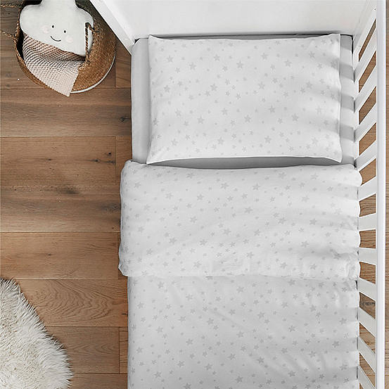 Silentnight Safe Nights Grey Star Cot Bed 100% Cotton Duvet Set