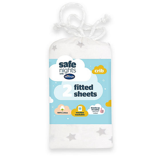 Silentnight Safe Nights Pack of 2 Star Print Crib 100% Cotton Fitted Sheets