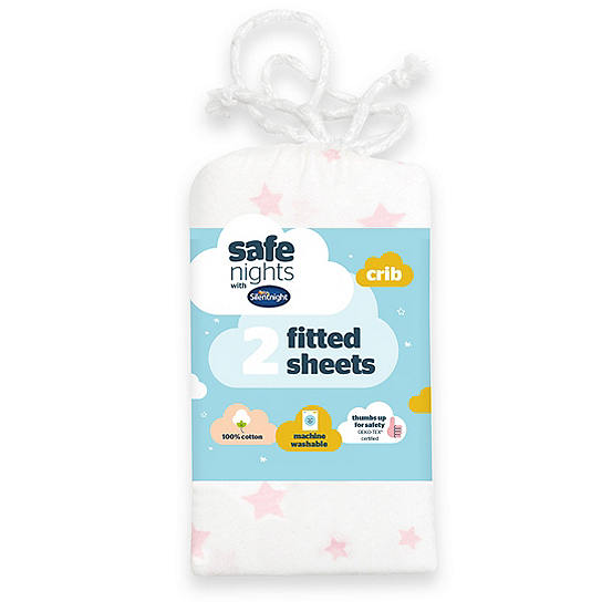 Silentnight Safe Nights Pack of 2 Star Print Crib 100% Cotton Fitted Sheets