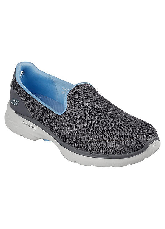 Skechers Go Walk Grey Textile Blue Trim Slip-On Sneakers | Freemans