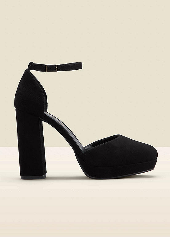 Sosandar Cici Black Suede Platform Block Heel Sandals | Freemans