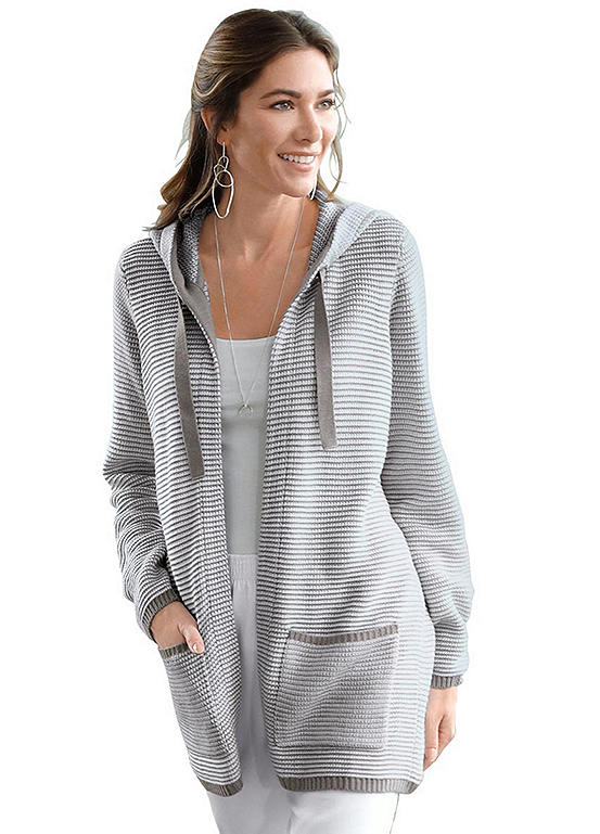 Striped Hooded Cardigan by Creation L 
