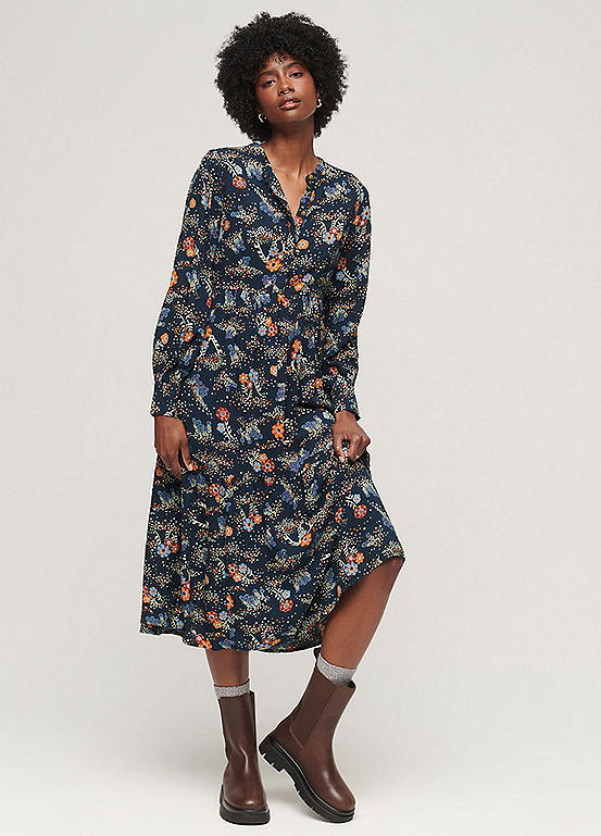 Superdry Long Sleeve Tiered Midi Dress | Freemans