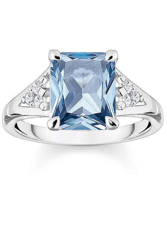 Thomas Sabo Femme Bague dorée Bleue avec Symboles cosmiques Argent Sterling 925, Doré Or Jaune 18 Carats, Émail À Froid TR2450-565-1