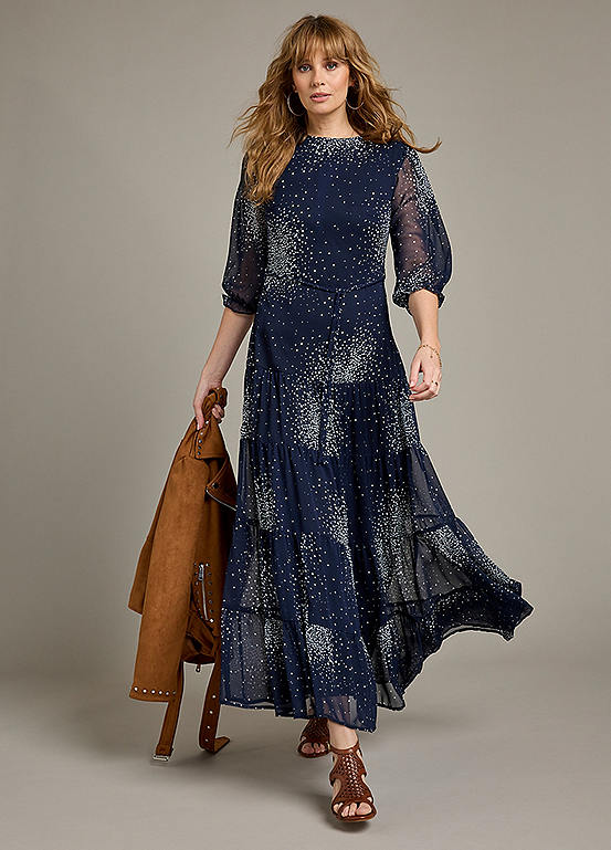 Together Navy Spot Print Tiered Maxi Dress | Freemans