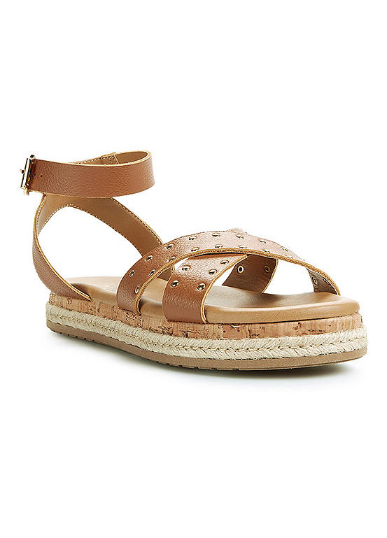 Together Tan Italian Leather Stud Sandals | Freemans