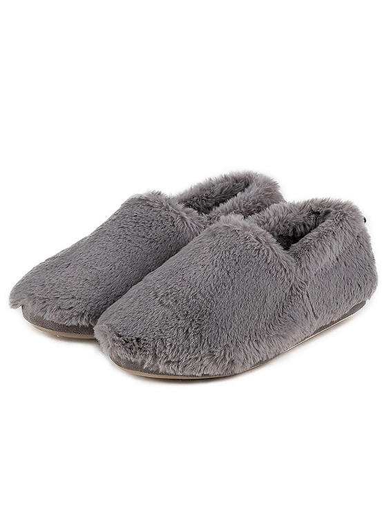 Totes Grey Ladies Faux Fur Full Back Slippers Freemans