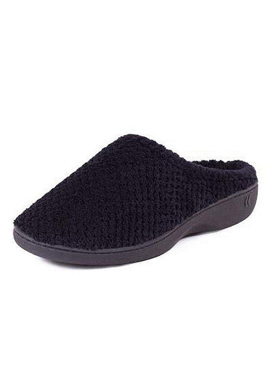 Totes Isotoner Ladies Black Popcorn Terry Mule Slippers Freemans
