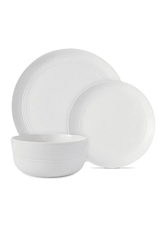 Hudson Valley 12-Piece Porcelain Dinnerware Set - Service For 4, Plate & Bowl Set, White With Green Floral And Fauna Traditional main image 0