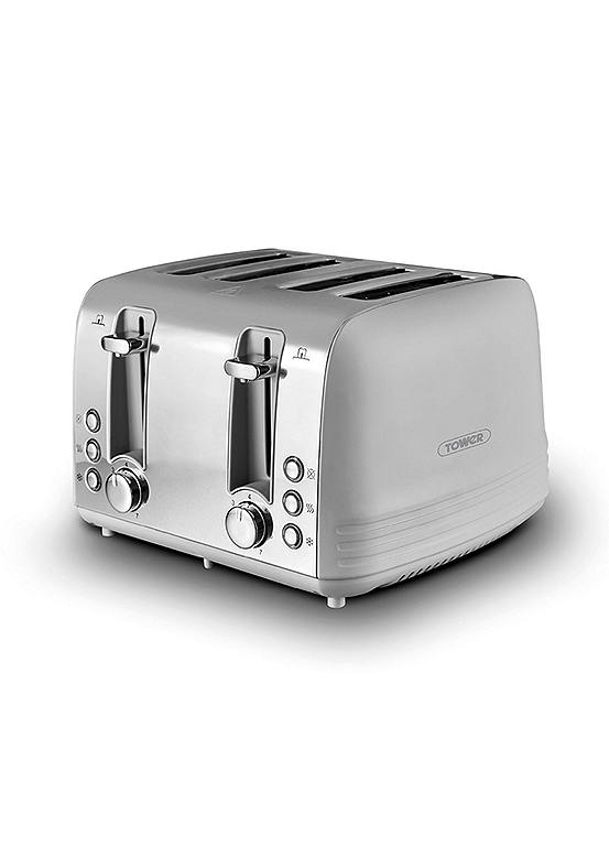 Tower T20081GRY Ash 4Slice Toaster Grey & Chrome Freemans