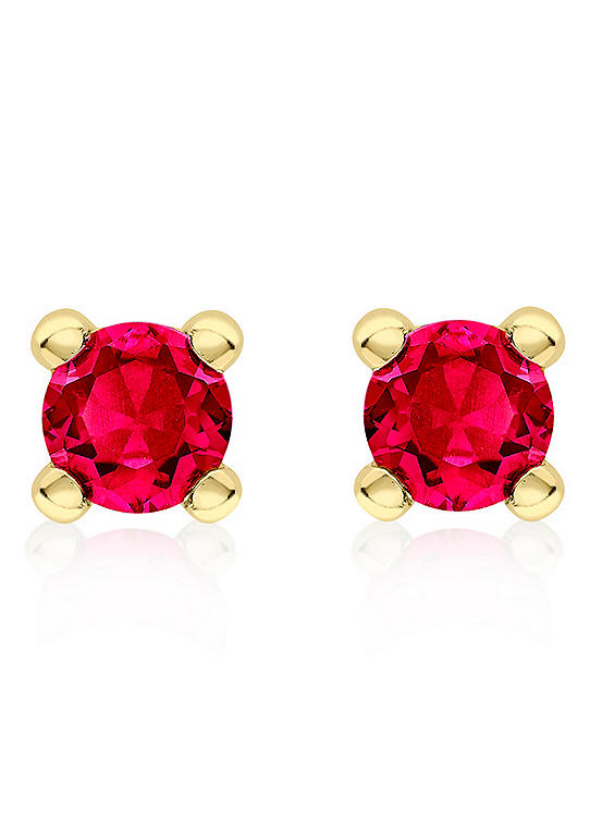Tuscany Gold 9ct Gold Magenta July Birthstone Stud Earrings
