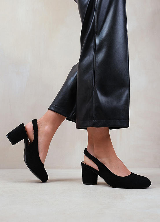 Where’s That From Edith Black Suede Block Heel Slingback Court Shoes ...